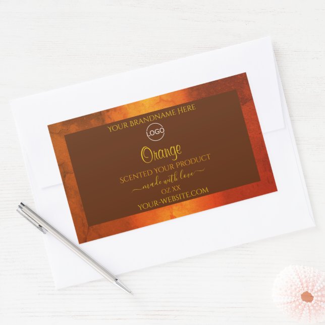 Shimmery Orange Marble Elegante Product Labels Log Rechteckiger Aufkleber (Umschlag)