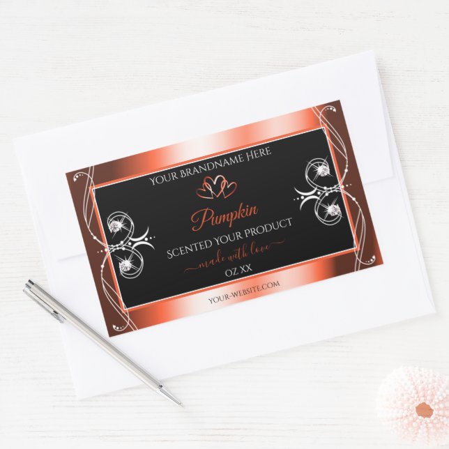Shimmery Orange Red Black Product Labels Ornamente Rechteckiger Aufkleber (Umschlag)