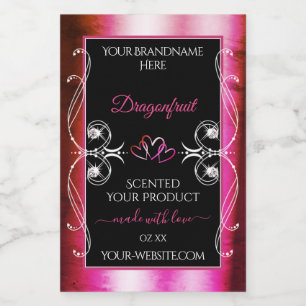 Shimmery Pink Black Product Labels Diamonds Hearts Lebensmitteletikett