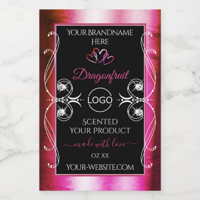 Shimmery Pink Black Product Labels Diamonds Logo Lebensmitteletikett (Einzelnes Label)