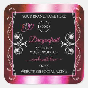 Shimmery Pink Black Product Labels Diamonds Logo Quadratischer Aufkleber