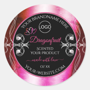 Shimmery Pink Black Product Labels Diamonds Logo Runder Aufkleber