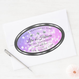 Shimmery Pink Lila Glitzer Produktmarken Juwelen Ovaler Aufkleber