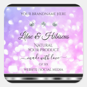 Shimmery Pink Lila Glitzer Produktmarken Juwelen Quadratischer Aufkleber