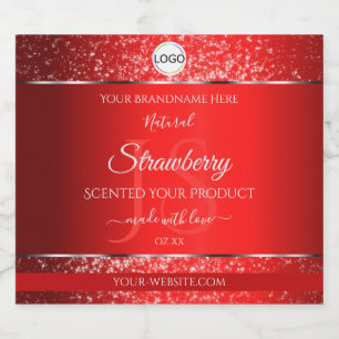 Shimmery Red Logo Initials Glitzer Produktmarken Alkoholflaschenetikett