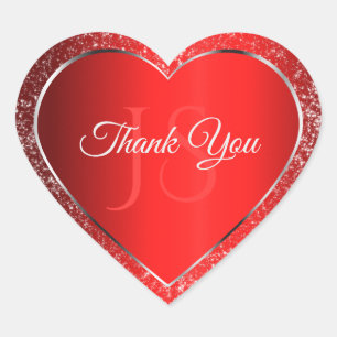 Shimmery Red mit Glitzer Initials Niedlich Vielen  Herz-Aufkleber