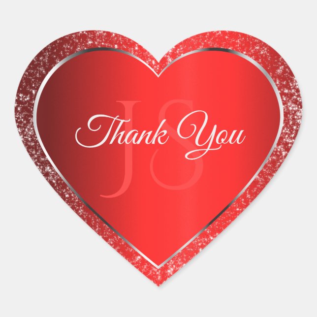 Shimmery Red mit Glitzer Initials Niedlich Vielen  Herz-Aufkleber (Vorderseite)