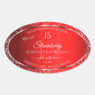 Shimmery Red mit Glitzer Initials Produktmarken Ovaler Aufkleber