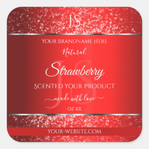 Shimmery Red mit Glitzer Initials Produktmarken Quadratischer Aufkleber