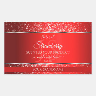 Shimmery Red mit Glitzer Initials Produktmarken Rechteckiger Aufkleber