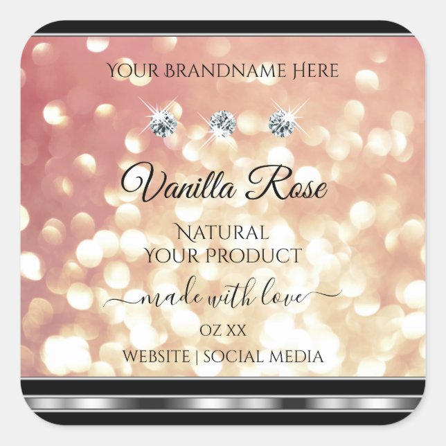 Shimmery Rose Gold Glitzer Produktkennzeichnungen  Quadratischer Aufkleber (Vorderseite)