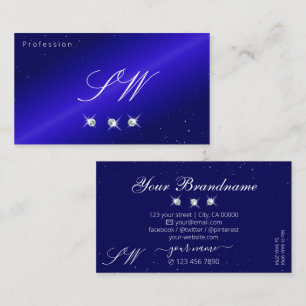 Shimmery Royal Blue Sparkling Diamonds Monogram Visitenkarte