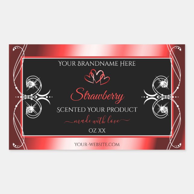 Shimmery Ruby Red Frame Black Product Label Juwele Rechteckiger Aufkleber (Vorderseite)