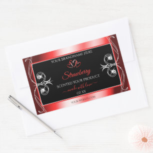 Shimmery Ruby Red Frame Black Product Label Juwele Rechteckiger Aufkleber