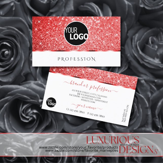 Shimmery Ruby Red Glitzer Sparkle Stars Logo hinzu Visitenkarte (Von Creator hochgeladen)