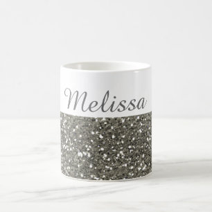 Shimmery silberner Glitzer mein Name Tasse
