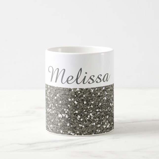 Shimmery silberner Glitzer mein Name Tasse (Mittel)