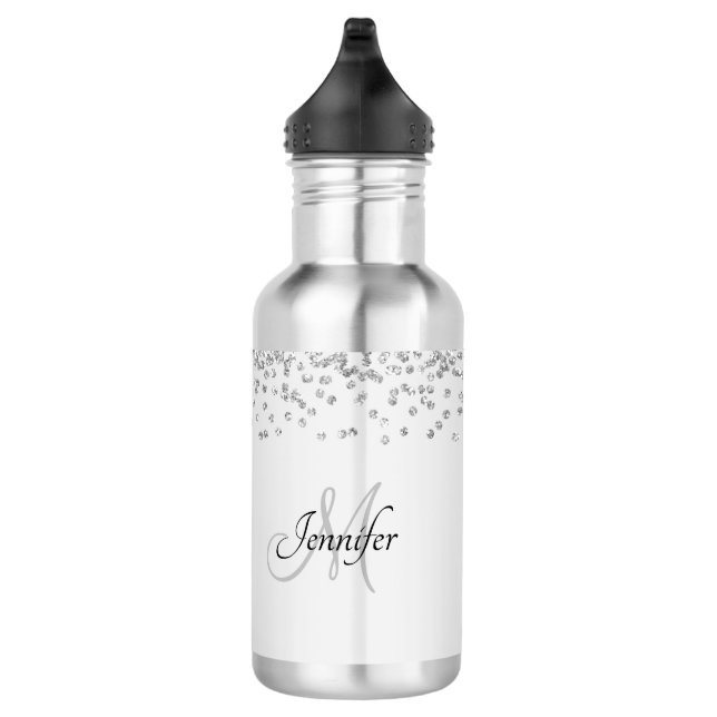 Shimmery Silver Satin & Glitzer Glitzern Edelstahlflasche (Rechts)