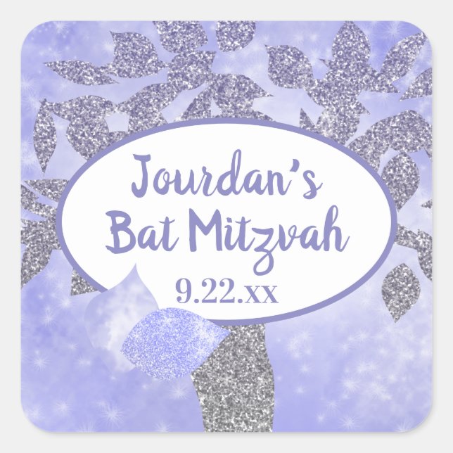 Shimmery Silver Tree of Life Bat Mitzvah Sticker (Vorderseite)