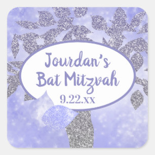 Shimmery Silver Tree of Life Bat Mitzvah Sticker