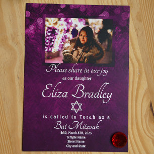 Shimmery Violet Bat Mitzvah Einladung mit Star