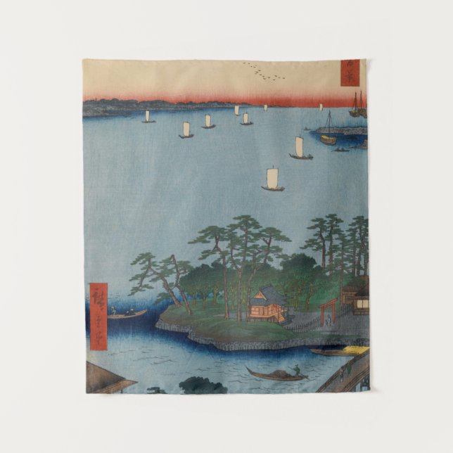 Shinagawa Susaki Vintag Ukiyo e Japanisch Kunst Wandteppich (Vorderseite)