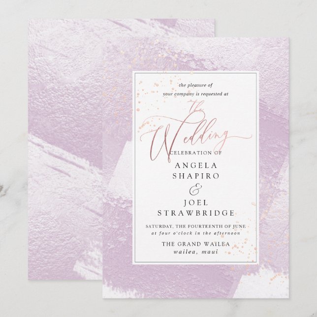 Shine, Blush Lilac Wasserfarbe+Imitate Metallic Einladung (Vorne/Hinten)