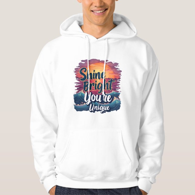 "Shine Bright, du bist einzigartig!" Sunset Ocean  Hoodie (Vorderseite)