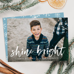 Shine Bright Holiday Photo Card in Sky Blue Feiertagskarte