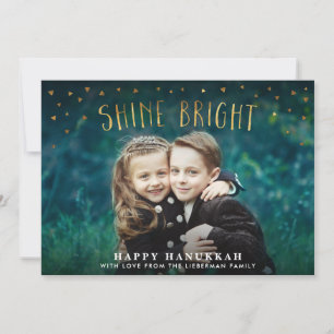 Shine Bright Imitate Gold Foil Hanukkah Foto Card Feiertagskarte