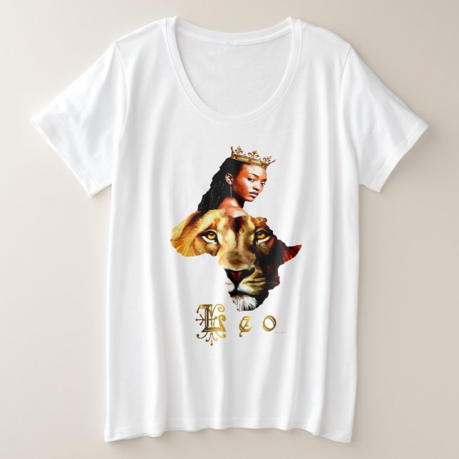 "Shine Bright, Leo Queen" Große Größe T-Shirt (Design vorne)