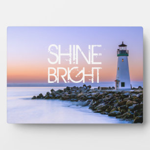 Shine Bright Lighthouse Pastel Sunset Rocky Beach Fotoplatte
