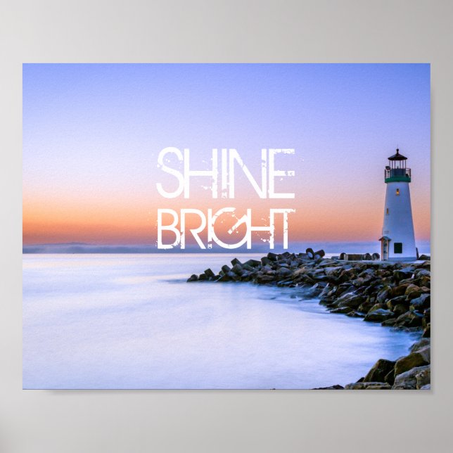 Shine Bright Lighthouse Pastel Sunset Rocky Beach Poster (Vorne)