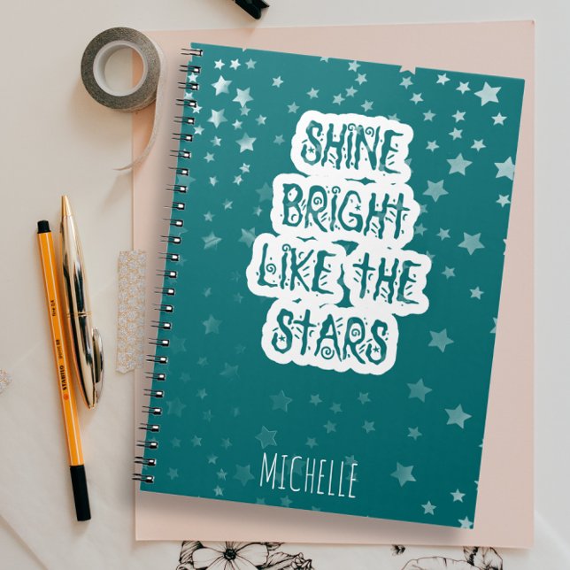 Shine Bright wie die Stars Typografie Aquamarin Gr Notizblock (Von Creator hochgeladen)