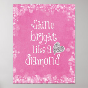 Shine Bright Zitat mit Silver Sparkle Herz Poster