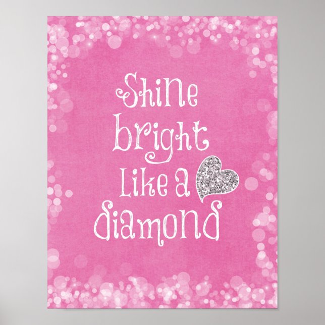 Shine Bright Zitat mit Silver Sparkle Herz Poster (Vorne)