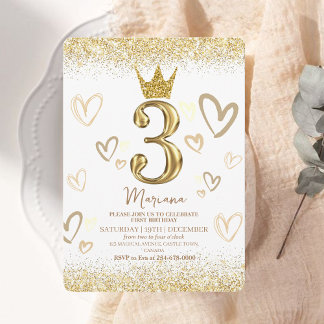 Shine Crown Gold Glitzer Girl Geburtstagsparty Einladung