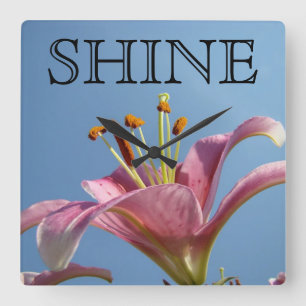 SHINE Geschenke Pink Lily Blume Blue Sky Inspirati Quadratische Wanduhr