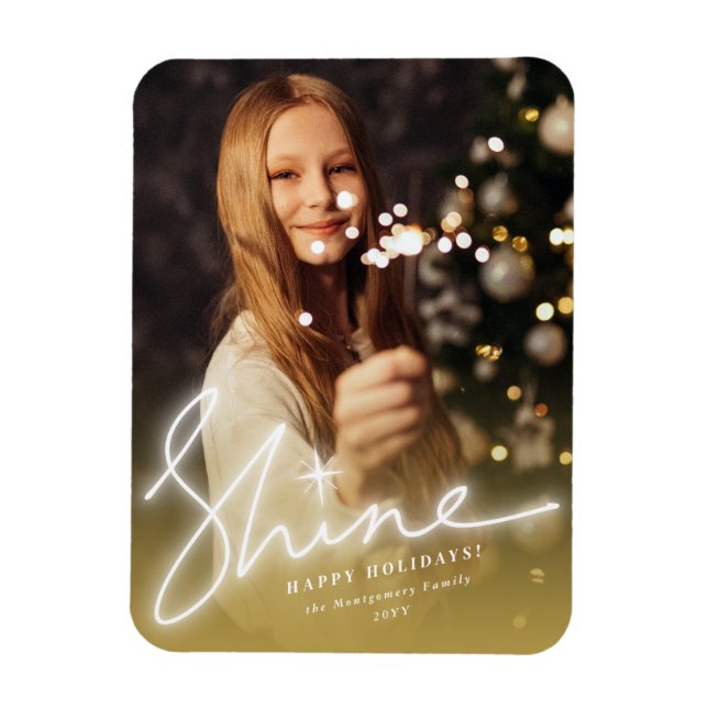 Shine Glow Handwriting Script Gold Ombre Foto Magnet (Vertikal)