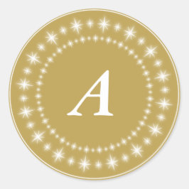 Shine Glow Stars Monogram On Gold Elegante Feierta Runder Aufkleber