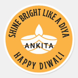 Shine hell wie ein Diya anpassbar Diwali Runder Aufkleber