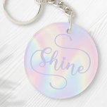 Shine inspirierend weicher pastellfarbener Regenbo Schlüsselanhänger<br><div class="desc">Trendy Schlüsselanhänger mit dem Text "glänzen" im Licht lila auf einem weichen pastellfarbenen Regenbogenmuster Hintergrund.</div>