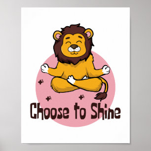 Shine Kawaii Happy Lion Doing Yoga Pose wählen Poster