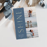 Shine on | Modern 3 Foto Collage Hanukkah<br><div class="desc">Ein elegantes und elegantes Hanukkah-Kartendesign mit drei Fotos,  die rechts in einem vertikalen Layout ausgerichtet sind. "Shine" erscheint neben Ihrem Foto im modernen Goldfolientyp. Personalisieren Sie mit Ihrem Familiennamen und dem individuellen Hanukkah Gruß unten für die perfekte Touch zu diesen cool minimalistischen Urlaubsfotokarten.</div>