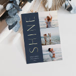 Shine on | Modern 3 Foto Collage Hanukkah Folien Feiertagskarte<br><div class="desc">Ein elegantes und elegantes Hanukkah-Kartendesign mit drei Fotos,  die rechts in einem vertikalen Layout ausgerichtet sind. "Shine" erscheint neben Ihrem Foto im modernen Goldfolientyp. Personalisieren Sie mit Ihrem Familiennamen und dem individuellen Hanukkah Gruß unten für die perfekte Touch zu diesen cool minimalistischen Urlaubsfotokarten.</div>