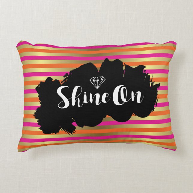Shine On Pink, Orange & Imitate Gold Metallic Stri Zierkissen (Vorderseite)