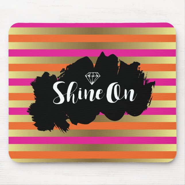 Shine on Pink Orange & Imitate Gold Metallic Strip Mousepad (Vorne)