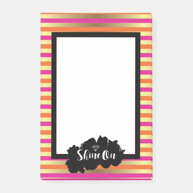 Shine on Pink Orange & Imitate Gold Metallic Strip Post-it Klebezettel (Vorderseite)