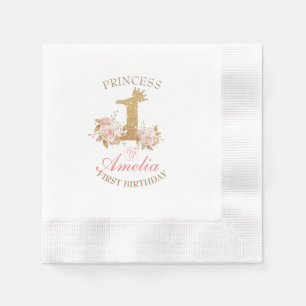 Shine Pink Gold Crown Princess 1. Geburtstag Party Serviette