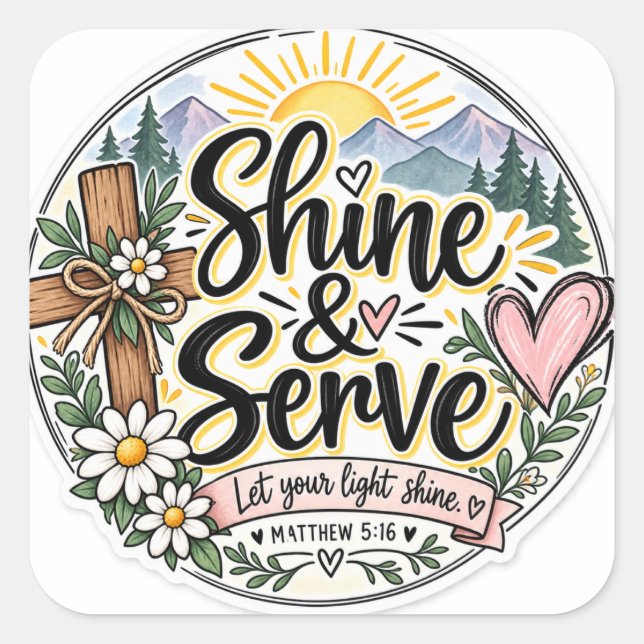 Shine & Serve Quadratischer Aufkleber (Vorderseite)